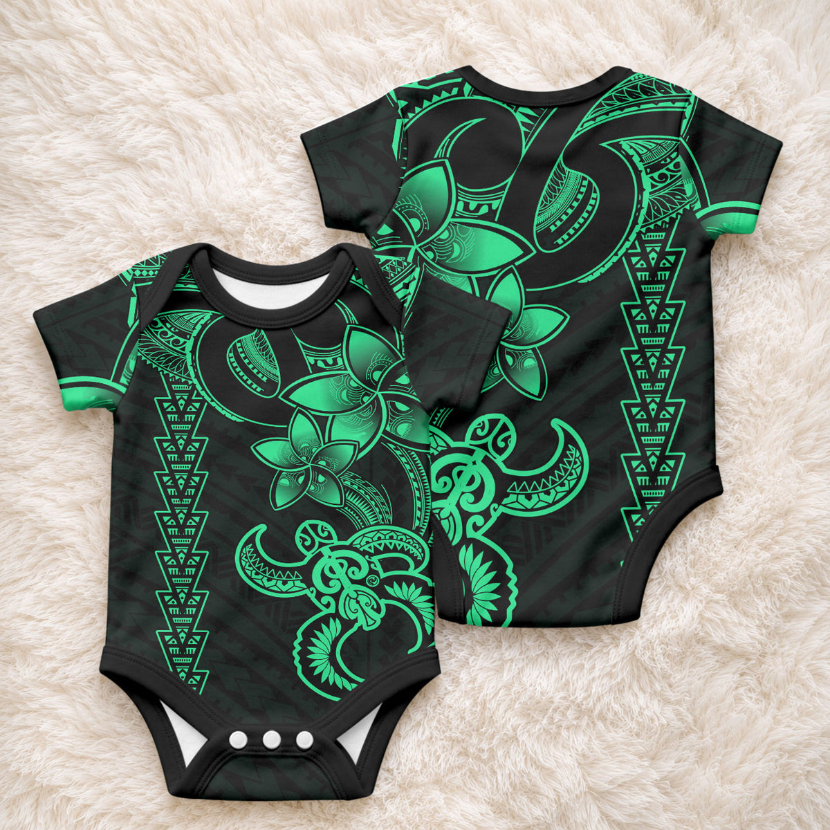 Hawaiian Tribal Kakau Turtle - Green Baby Onesie LT9 - Polynesian Pride