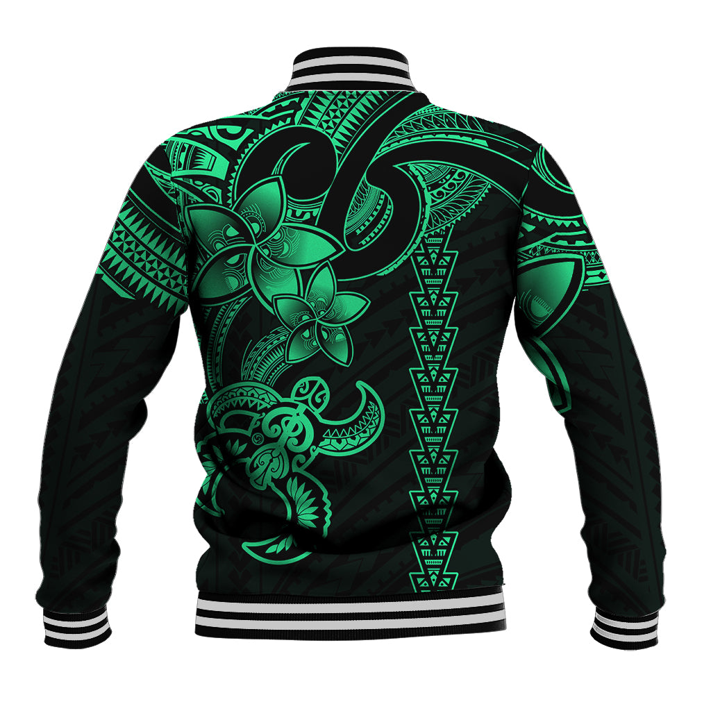 Hawaiian Tribal Baseball Jacket Polynesian Kakau Turtle - Green LT9 - Polynesian Pride