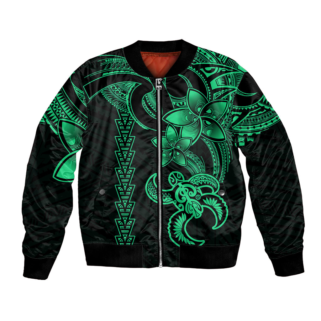 Hawaiian Tribal Bomber Jacket Polynesian Kakau Turtle - Green LT9 Unisex Green - Polynesian Pride