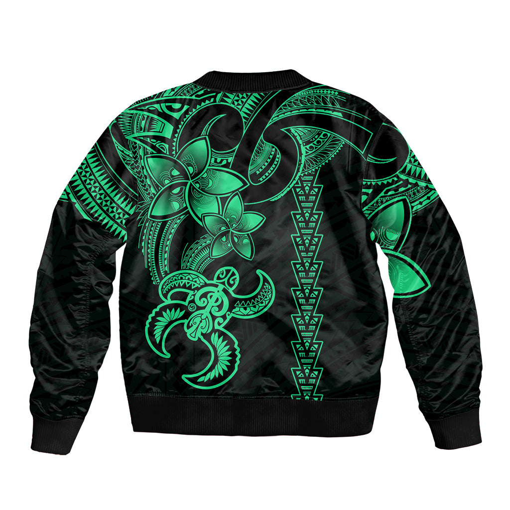 Hawaiian Tribal Bomber Jacket Polynesian Kakau Turtle - Green LT9 - Polynesian Pride