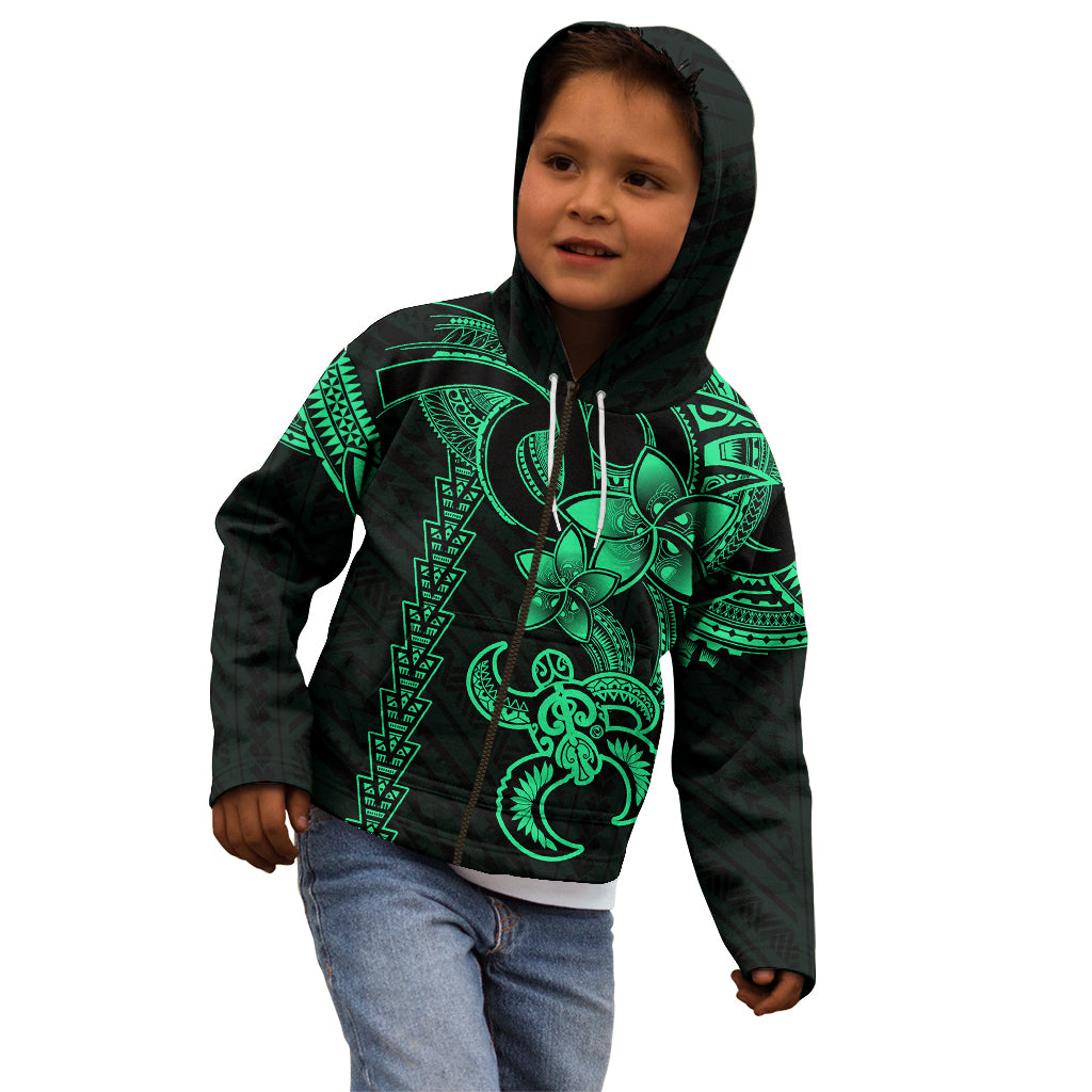 Hawaiian Tribal Kid Hoodie Polynesian Kakau Turtle - Green LT9 - Polynesian Pride