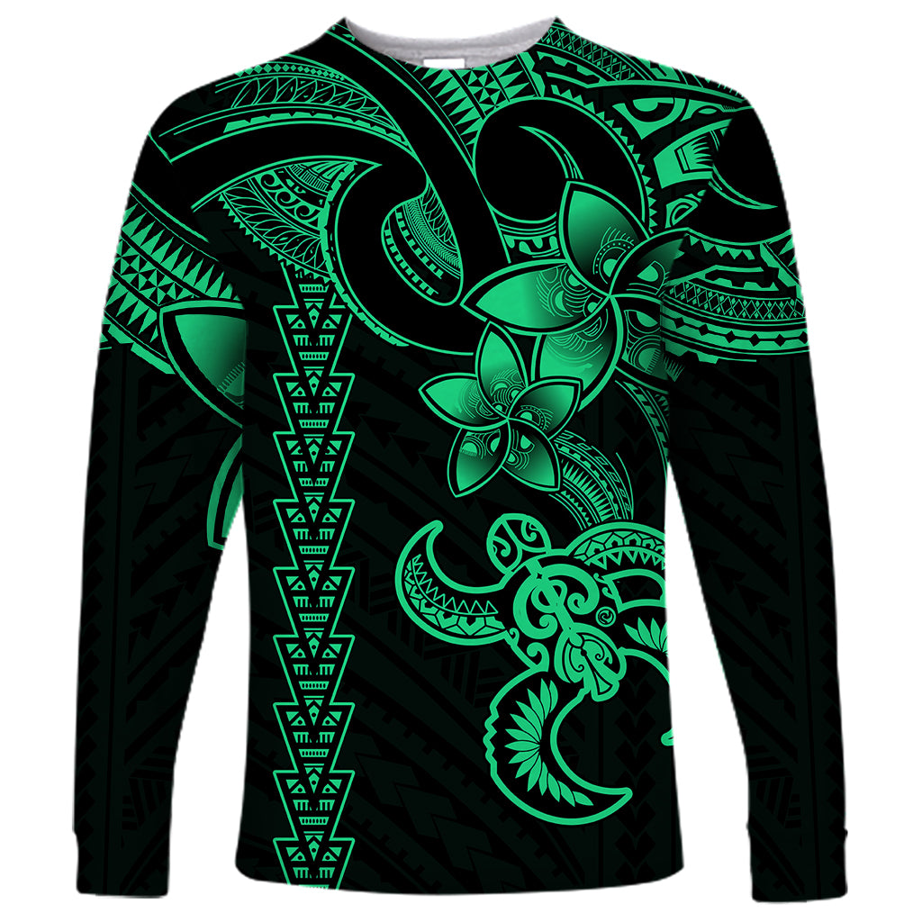 Hawaiian Tribal Long Sleeve Shirt Polynesian Kakau Turtle - Green LT9 Unisex Green - Polynesian Pride