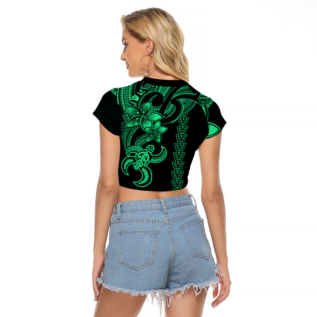 Hawaiian Tribal Raglan Cropped T Shirt Polynesian Kakau Turtle - Green LT9 - Polynesian Pride