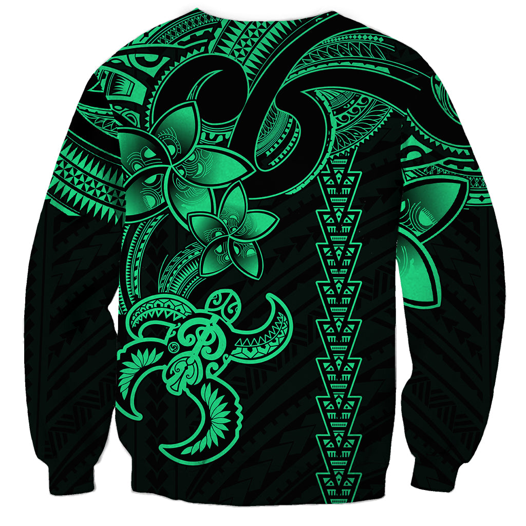 Hawaiian Tribal Sweatshirt Polynesian Kakau Turtle - Green LT9 - Polynesian Pride