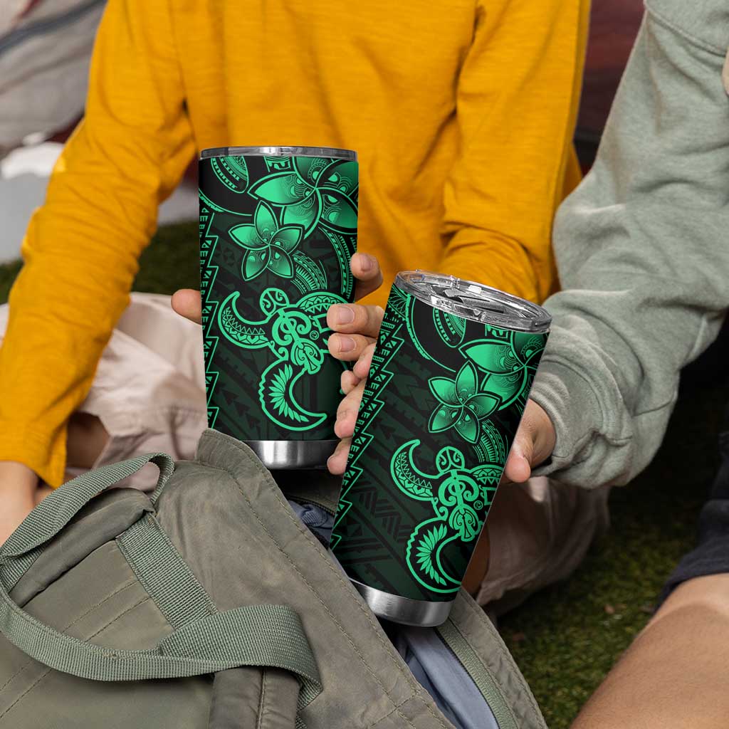 Green Hawaiian Kakau Turtle Tumbler Cup Polynesian Tribal