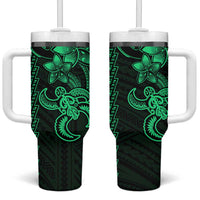 Green Hawaiian Kakau Turtle Tumbler With Handle Polynesian Tribal