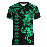 Hawaiian Tribal Women V Neck T Shirt Polynesian Kakau Turtle - Green LT9 Female Green - Polynesian Pride