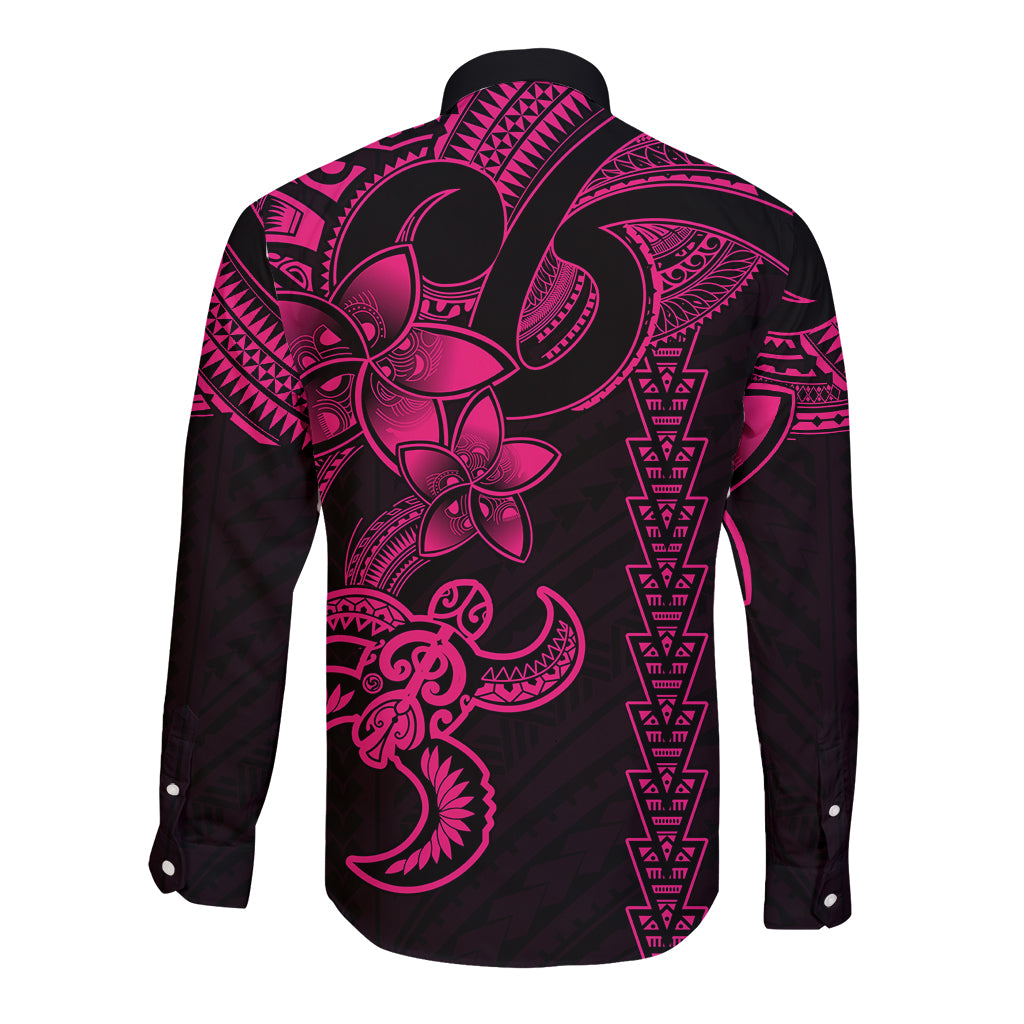 Hawaiian Tribal Long Sleeve Button Shirt Polynesian Kakau Turtle - Pink LT9 - Polynesian Pride