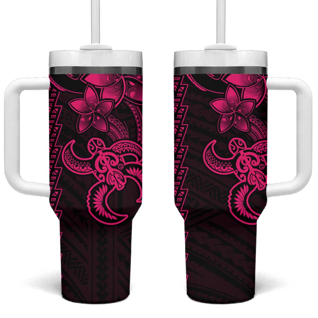 Pink Hawaiian Kakau Turtle Tumbler With Handle Polynesian Tribal