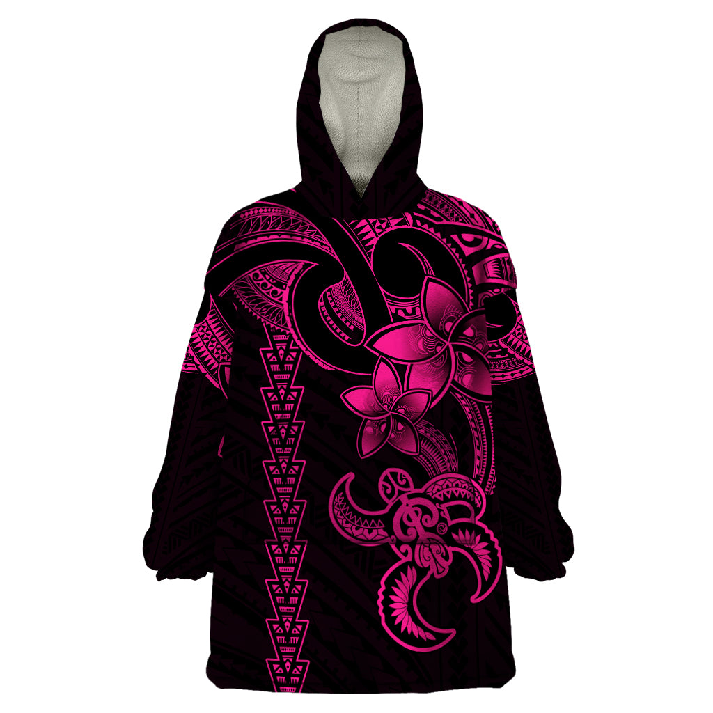 Hawaiian Tribal Wearable Blanket Hoodie Polynesian Kakau Turtle - Pink LT9 One Size Pink - Polynesian Pride