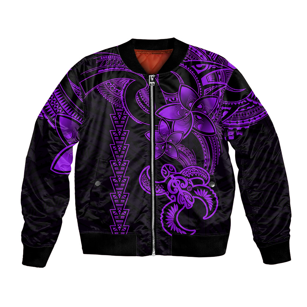 Hawaiian Tribal Bomber Jacket Polynesian Kakau Turtle - Purple LT9 Unisex Purple - Polynesian Pride