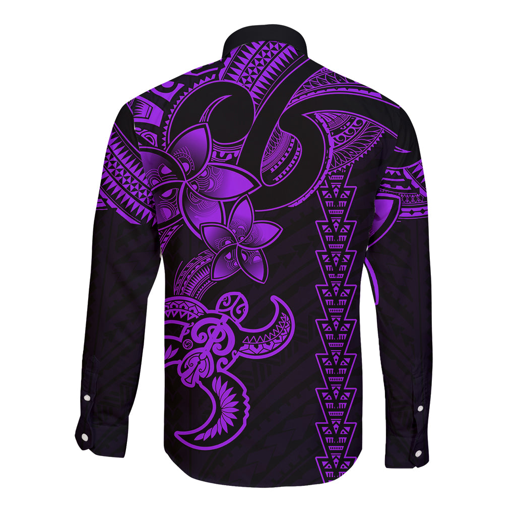 Hawaiian Tribal Long Sleeve Button Shirt Polynesian Kakau Turtle - Purple LT9 - Polynesian Pride