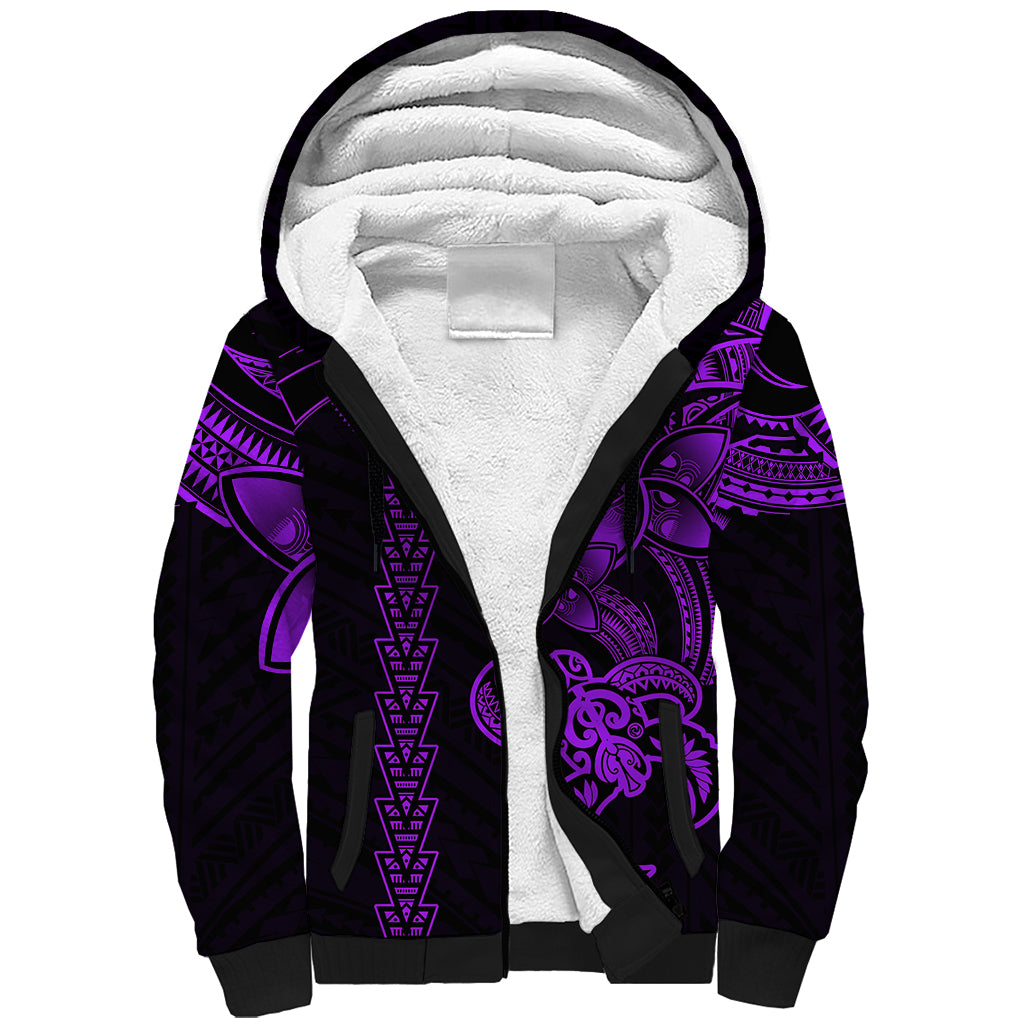 Hawaiian Tribal Sherpa Hoodie Polynesian Kakau Turtle - Purple LT9 Unisex Purple - Polynesian Pride