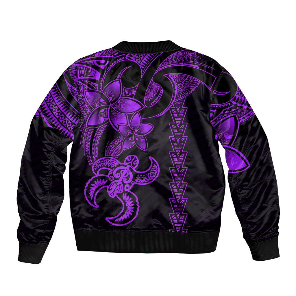 Hawaiian Tribal Sleeve Zip Bomber Jacket Polynesian Kakau Turtle - Purple LT9 - Polynesian Pride