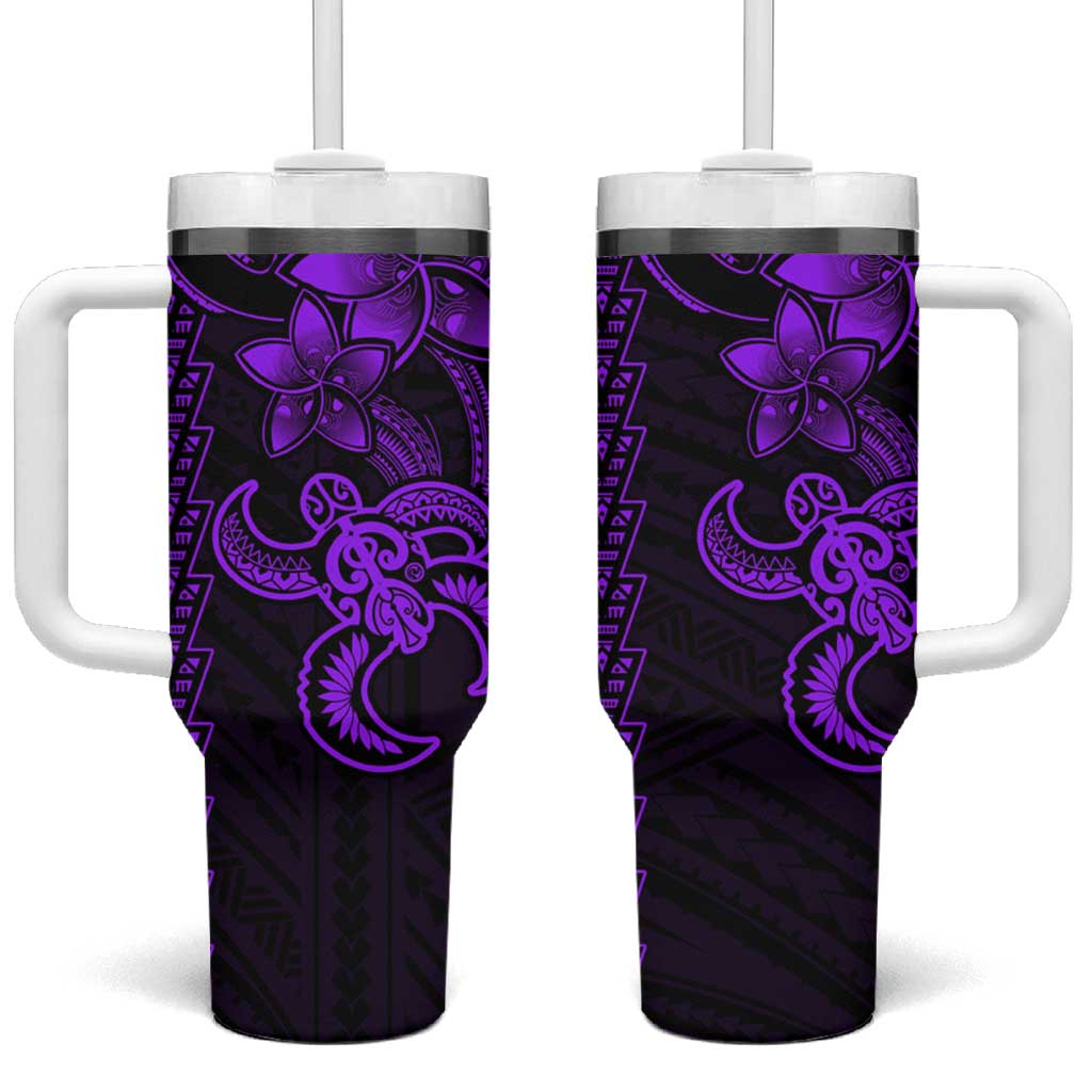 Purple Hawaiian Kakau Turtle Tumbler With Handle Polynesian Tribal