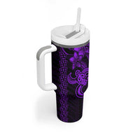 Purple Hawaiian Kakau Turtle Tumbler With Handle Polynesian Tribal