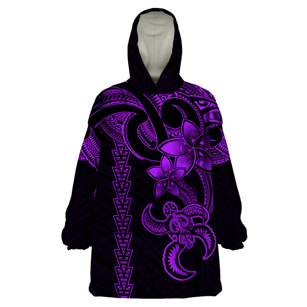 Hawaiian Tribal Wearable Blanket Hoodie Polynesian Kakau Turtle - Purple LT9 One Size Purple - Polynesian Pride