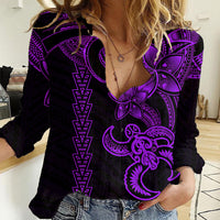 Hawaiian Tribal Women Casual Shirt Polynesian Kakau Turtle - Purple LT9 Female Purple - Polynesian Pride