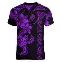 Hawaiian Tribal Women V Neck T Shirt Polynesian Kakau Turtle - Purple LT9 - Polynesian Pride