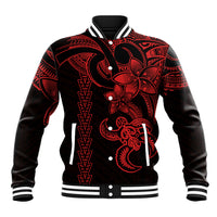 Hawaiian Tribal Baseball Jacket Polynesian Kakau Turtle - Red LT9 Unisex Red - Polynesian Pride