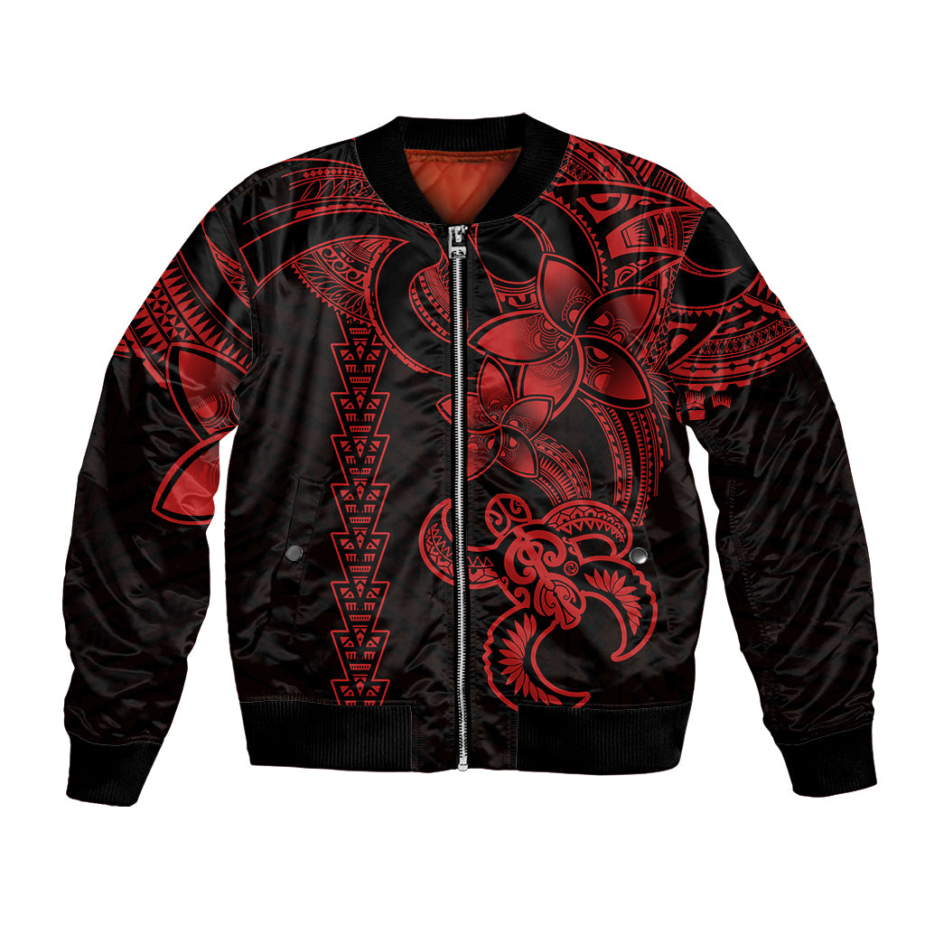 Hawaiian Tribal Bomber Jacket Polynesian Kakau Turtle - Red LT9 Unisex Red - Polynesian Pride