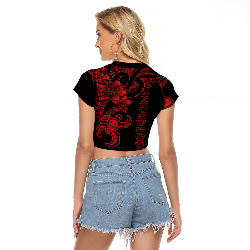 Hawaiian Tribal Raglan Cropped T Shirt Polynesian Kakau Turtle - Red LT9 - Polynesian Pride