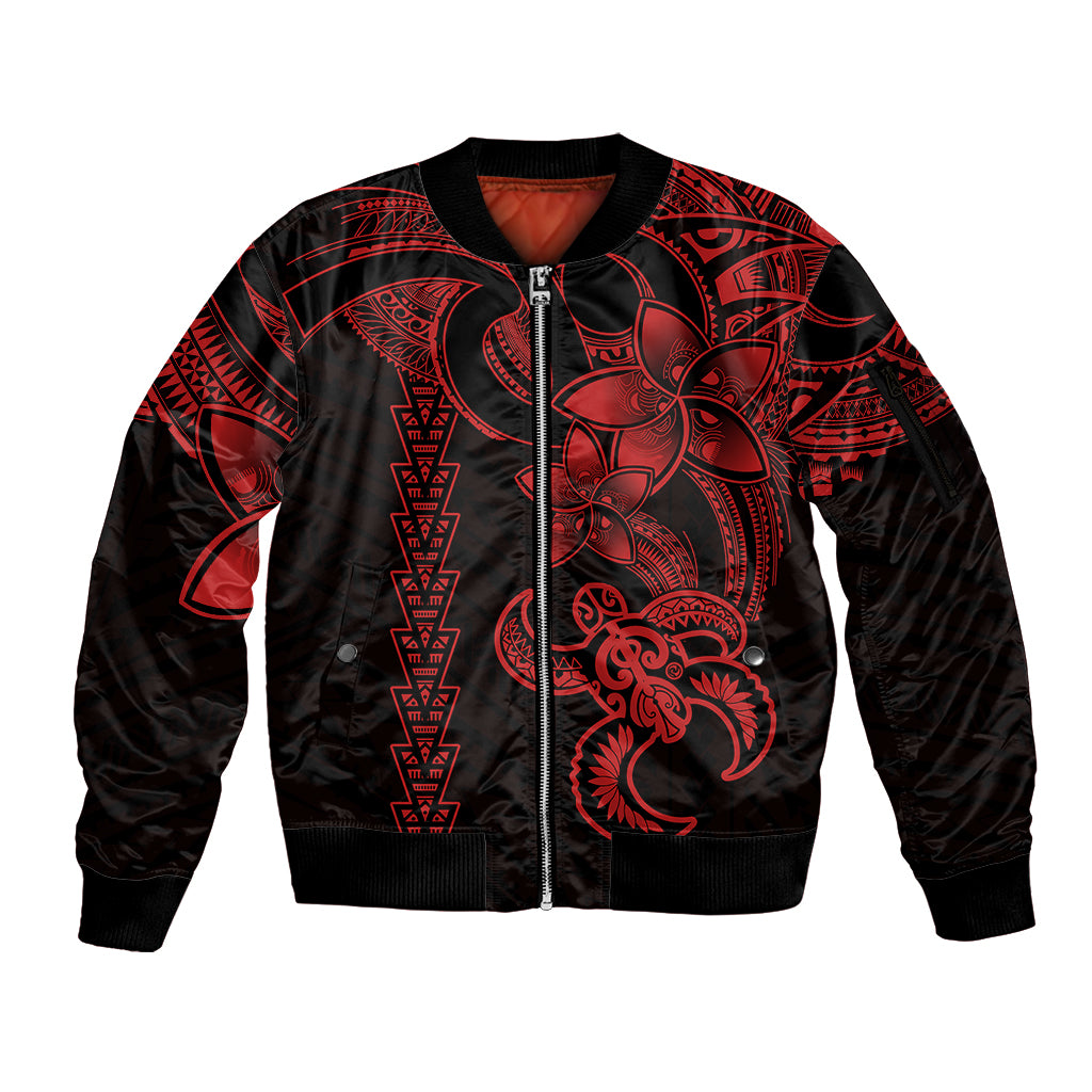 Hawaiian Tribal Sleeve Zip Bomber Jacket Polynesian Kakau Turtle - Red LT9 Unisex Red - Polynesian Pride