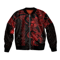 Hawaiian Tribal Sleeve Zip Bomber Jacket Polynesian Kakau Turtle - Red LT9 Unisex Red - Polynesian Pride