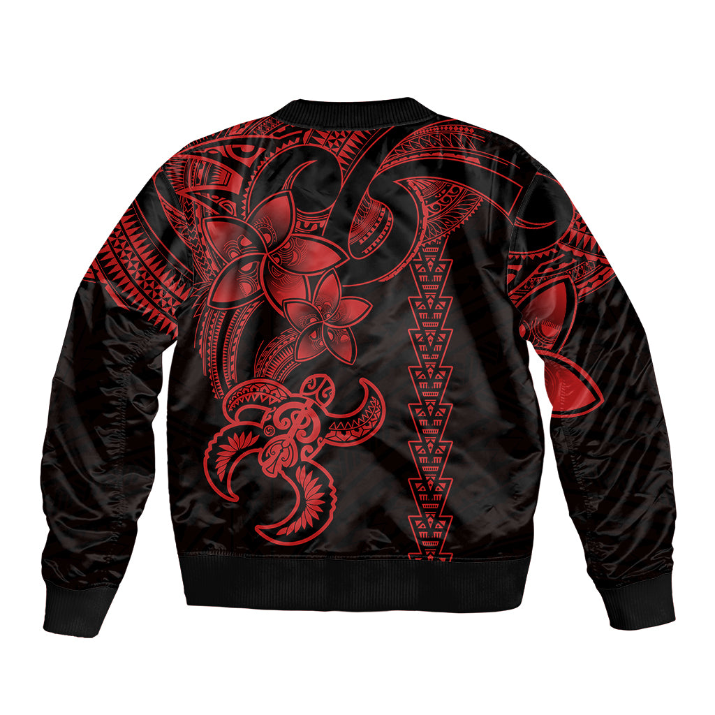 Hawaiian Tribal Sleeve Zip Bomber Jacket Polynesian Kakau Turtle - Red LT9 - Polynesian Pride
