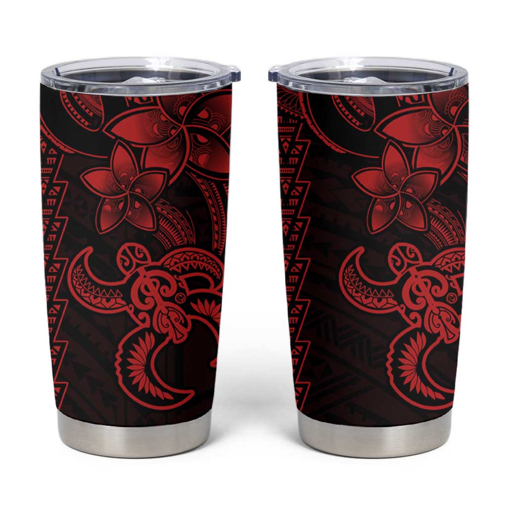 Red Hawaiian Kakau Turtle Tumbler Cup Polynesian Tribal