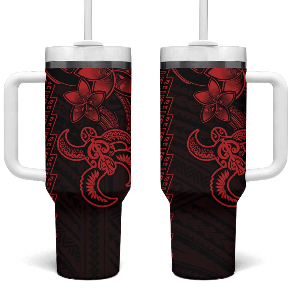 Red Hawaiian Kakau Turtle Tumbler With Handle Polynesian Tribal