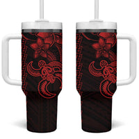 Red Hawaiian Kakau Turtle Tumbler With Handle Polynesian Tribal
