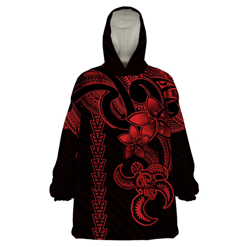 Hawaiian Tribal Wearable Blanket Hoodie Polynesian Kakau Turtle - Red LT9 One Size Red - Polynesian Pride