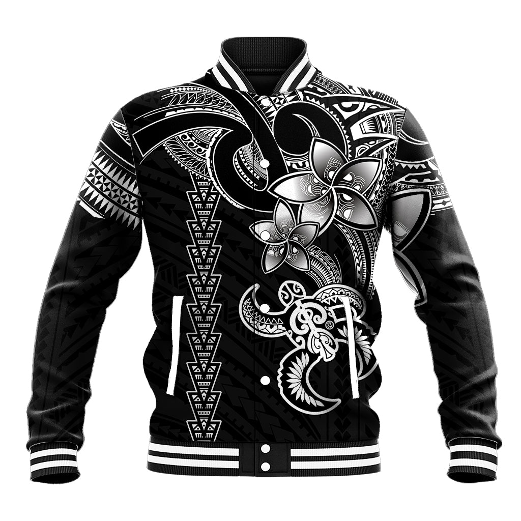 Hawaiian Tribal Baseball Jacket Polynesian Kakau Turtle - White LT9 Unisex White - Polynesian Pride