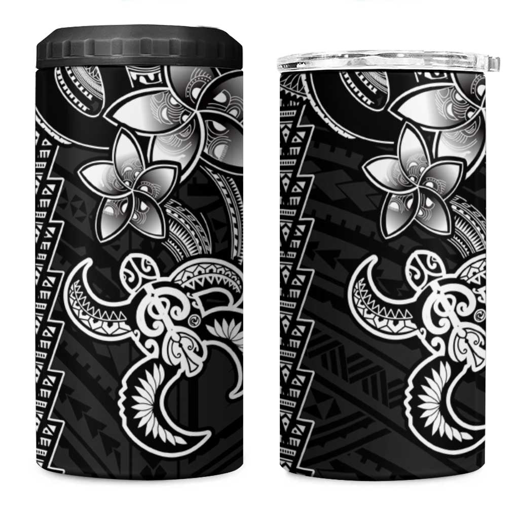 White Hawaiian Kakau Turtle 4 in 1 Can Cooler Tumbler Polynesian Tribal