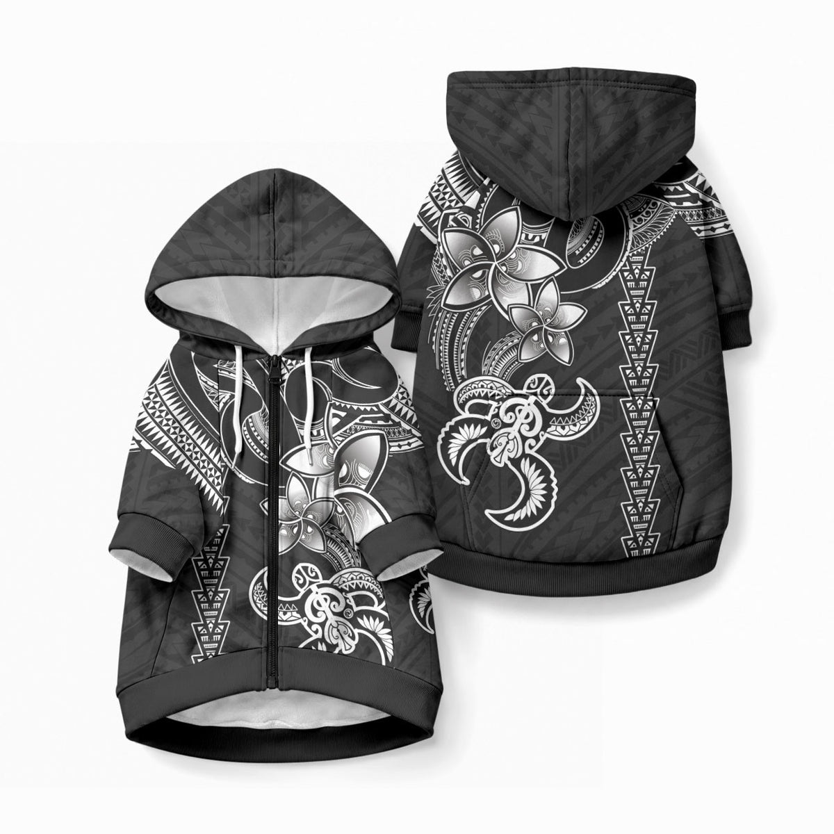 Hawaiian Tribal Kakau Turtle - White Pet Hoodie LT9 Zip-up White - Polynesian Pride