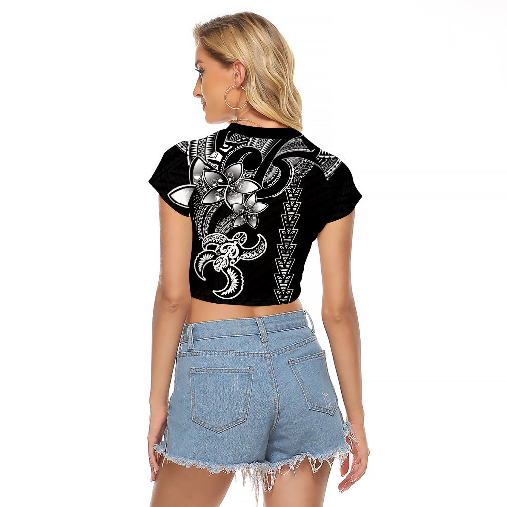 Hawaiian Tribal Raglan Cropped T Shirt Polynesian Kakau Turtle - White LT9 - Polynesian Pride