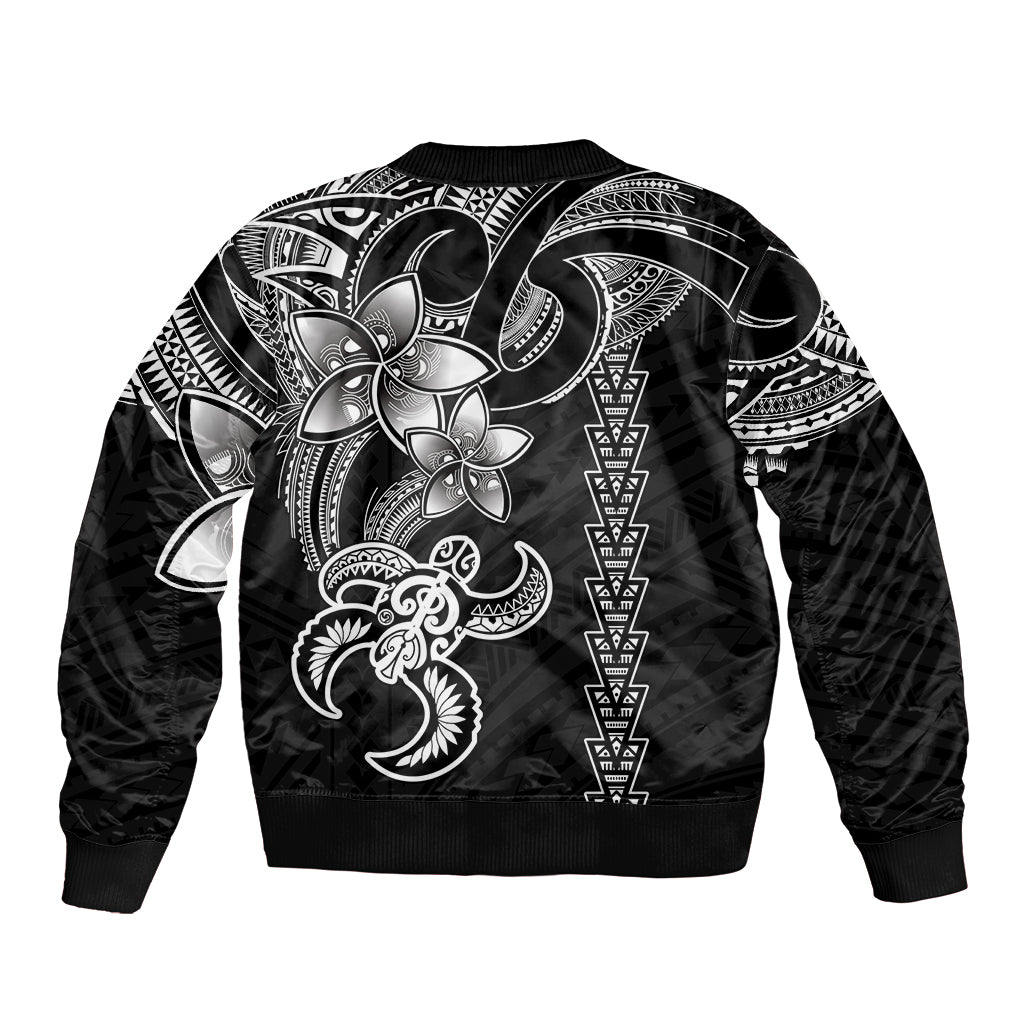Hawaiian Tribal Sleeve Zip Bomber Jacket Polynesian Kakau Turtle - White LT9 - Polynesian Pride