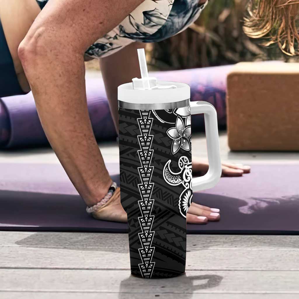 White Hawaiian Kakau Turtle Tumbler With Handle Polynesian Tribal