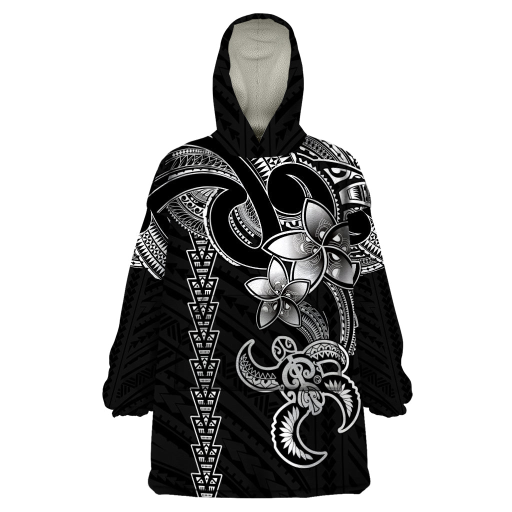 Hawaiian Tribal Wearable Blanket Hoodie Polynesian Kakau Turtle - White LT9 One Size White - Polynesian Pride