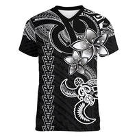 Hawaiian Tribal Women V Neck T Shirt Polynesian Kakau Turtle - White LT9 Female White - Polynesian Pride