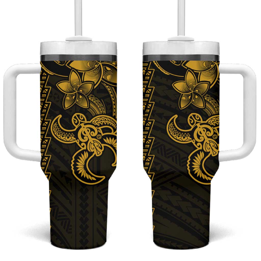 Yellow Hawaiian Kakau Turtle Tumbler With Handle Polynesian Tribal