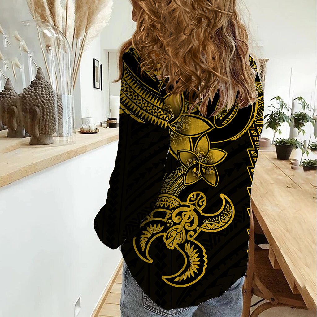 Hawaiian Tribal Women Casual Shirt Polynesian Kakau Turtle - Yellow LT9 - Polynesian Pride