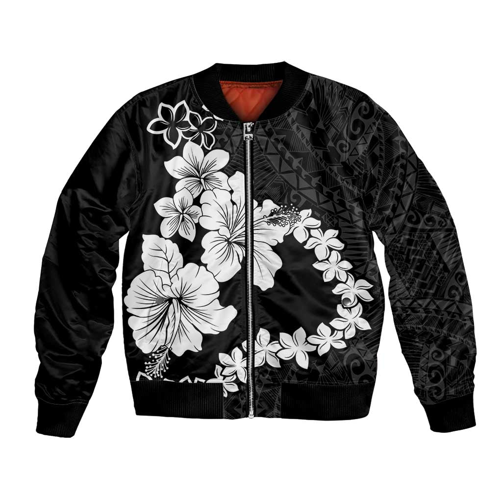 American Samoa Lotu Tamaiti Bomber Jacket White Sunday Plumeria Black Vibe