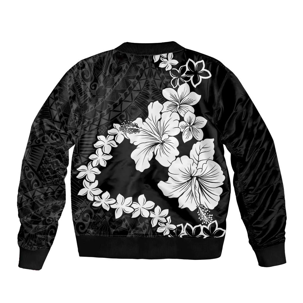 American Samoa Lotu Tamaiti Bomber Jacket White Sunday Plumeria Black Vibe
