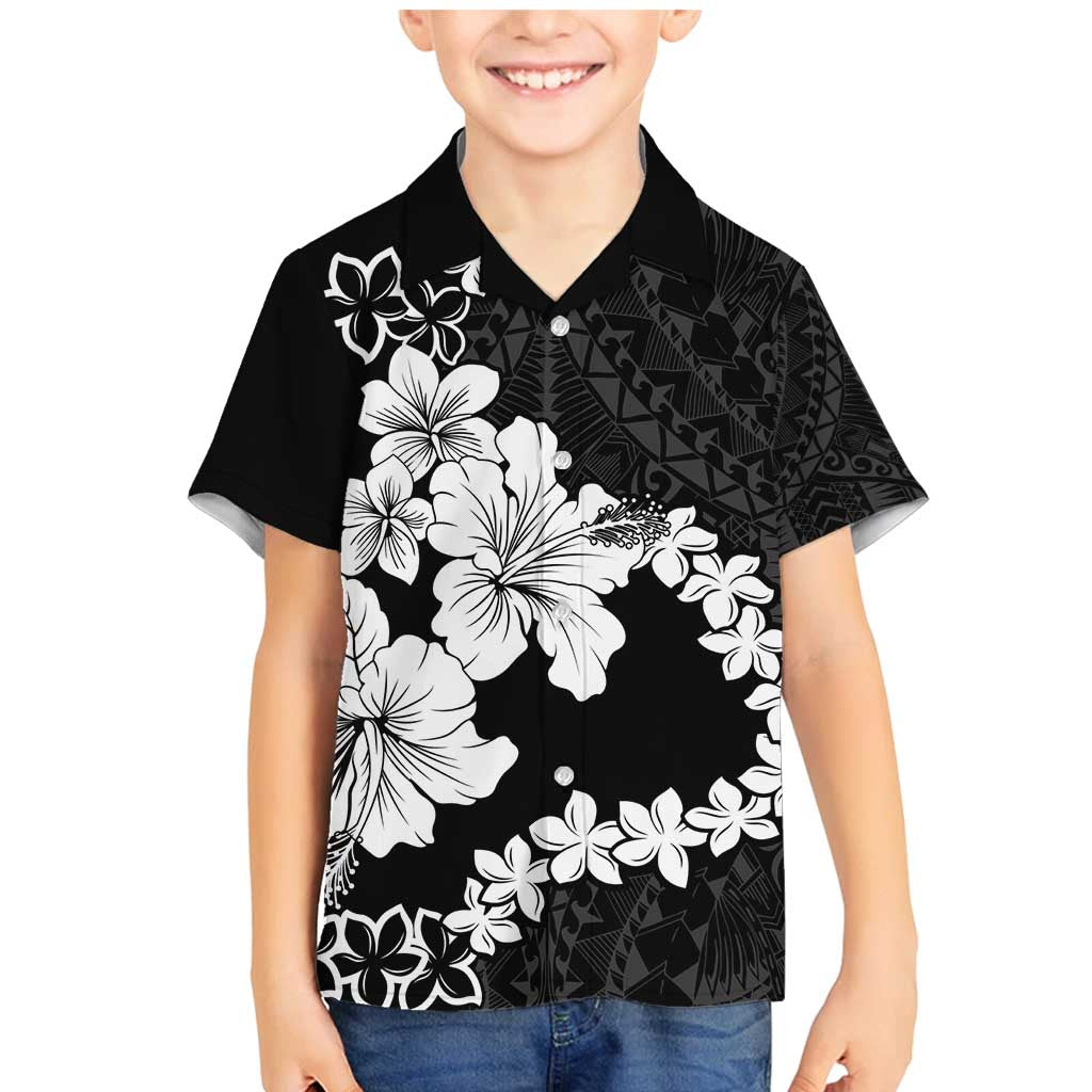 American Samoa Lotu Tamaiti Family Matching Mermaid Dress and Hawaiian Shirt White Sunday Plumeria Black Vibe