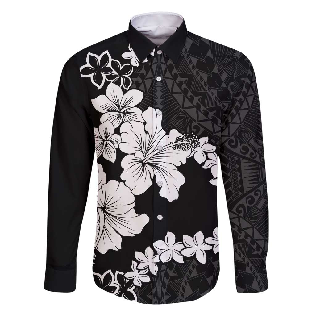 American Samoa Lotu Tamaiti Family Matching Off Shoulder Maxi Dress and Hawaiian Shirt White Sunday Plumeria Black Vibe