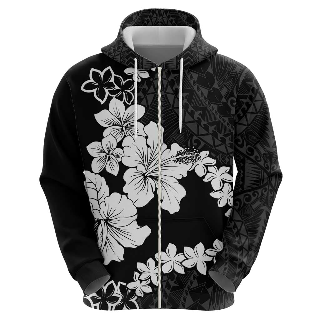 American Samoa Lotu Tamaiti Hoodie White Sunday Plumeria Black Vibe