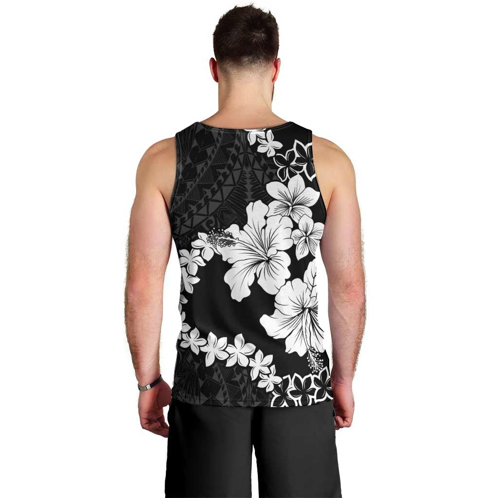 American Samoa Lotu Tamaiti Men Tank Top White Sunday Plumeria Black Vibe