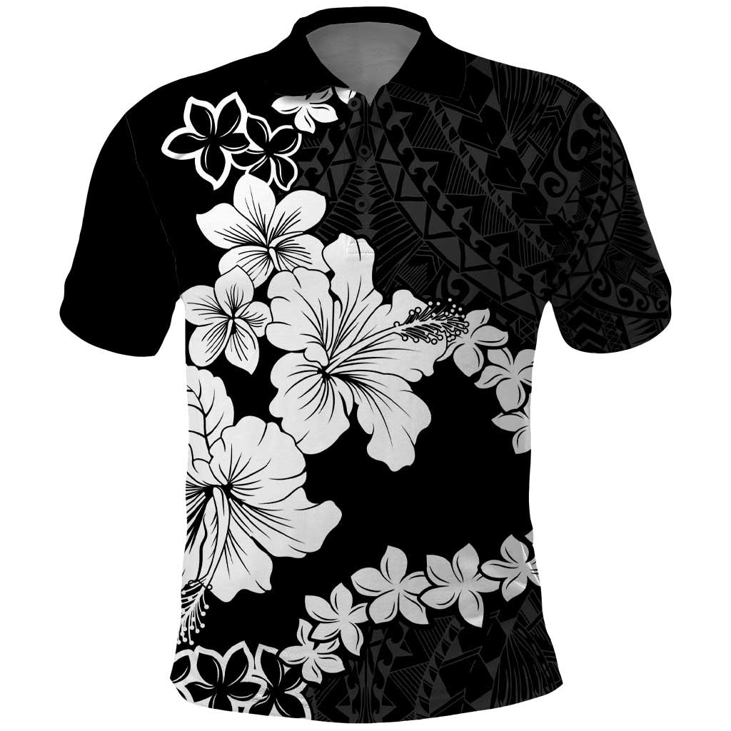 American Samoa Lotu Tamaiti Polo Shirt White Sunday Plumeria Black Vibe